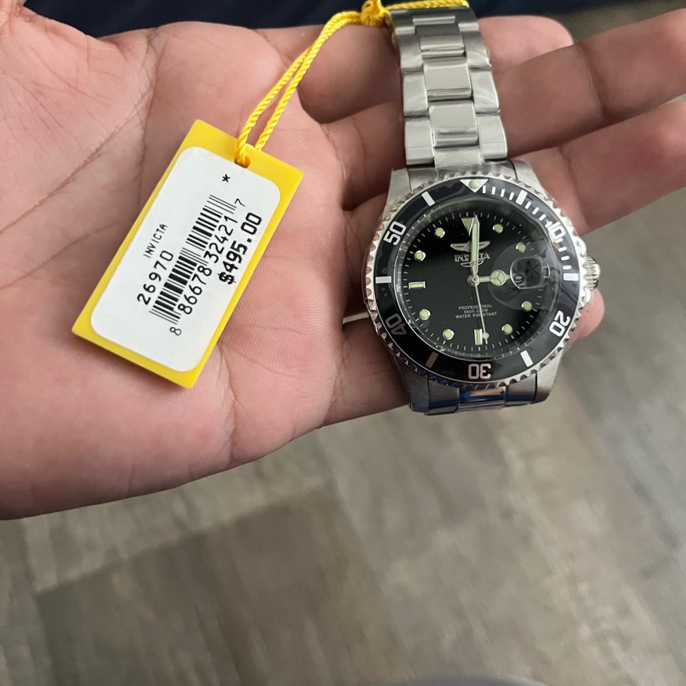 Invicta Silver Stainless Steel Watch with Black Dial